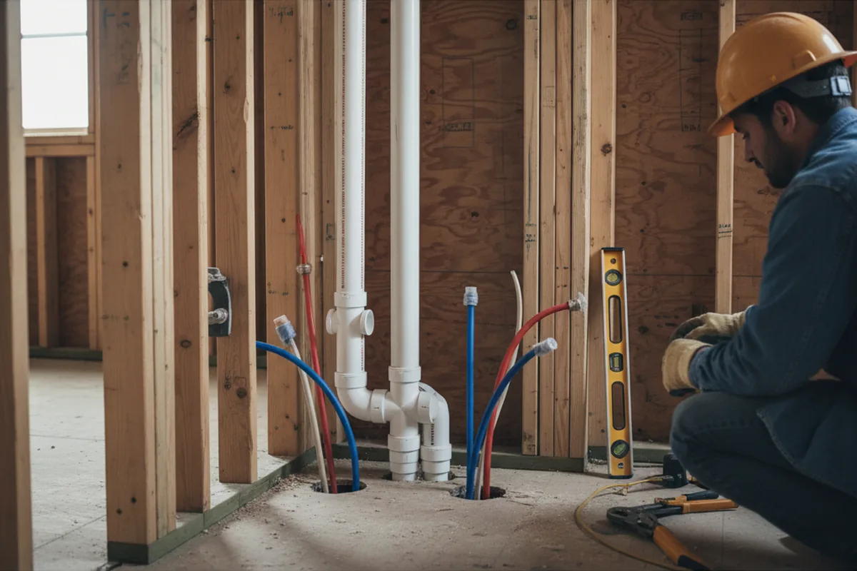 Drain and supply rough-in during Sump Pump Repair in Glade Spring